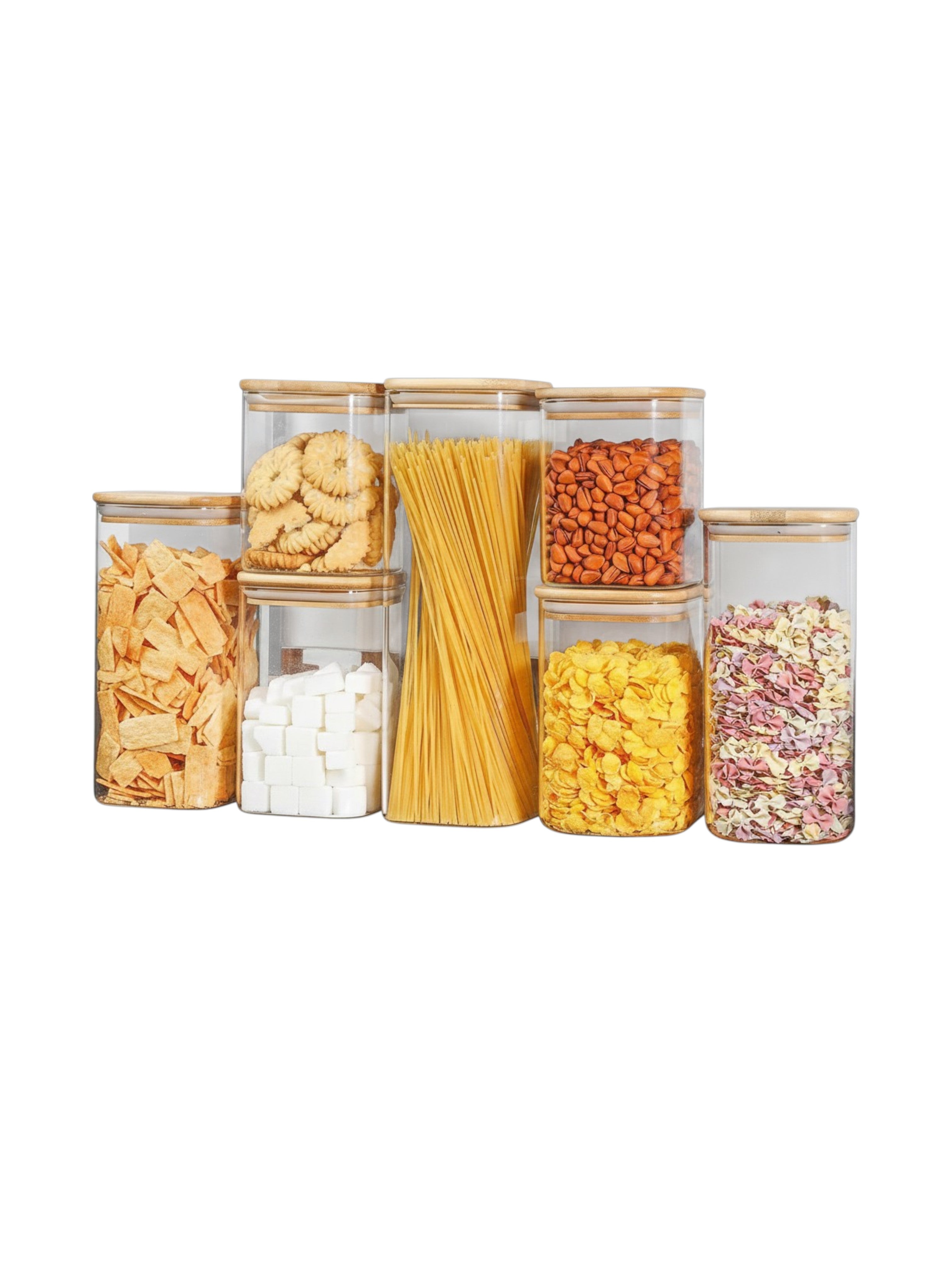 Set de Contenedores Hermeticos Con Tapa de Bambu para cocina X 7