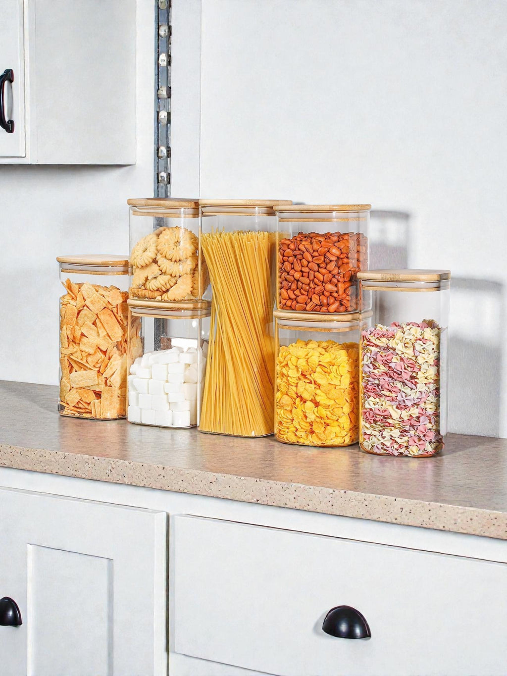 Set de Contenedores Hermeticos Con Tapa de Bambu para cocina X 7