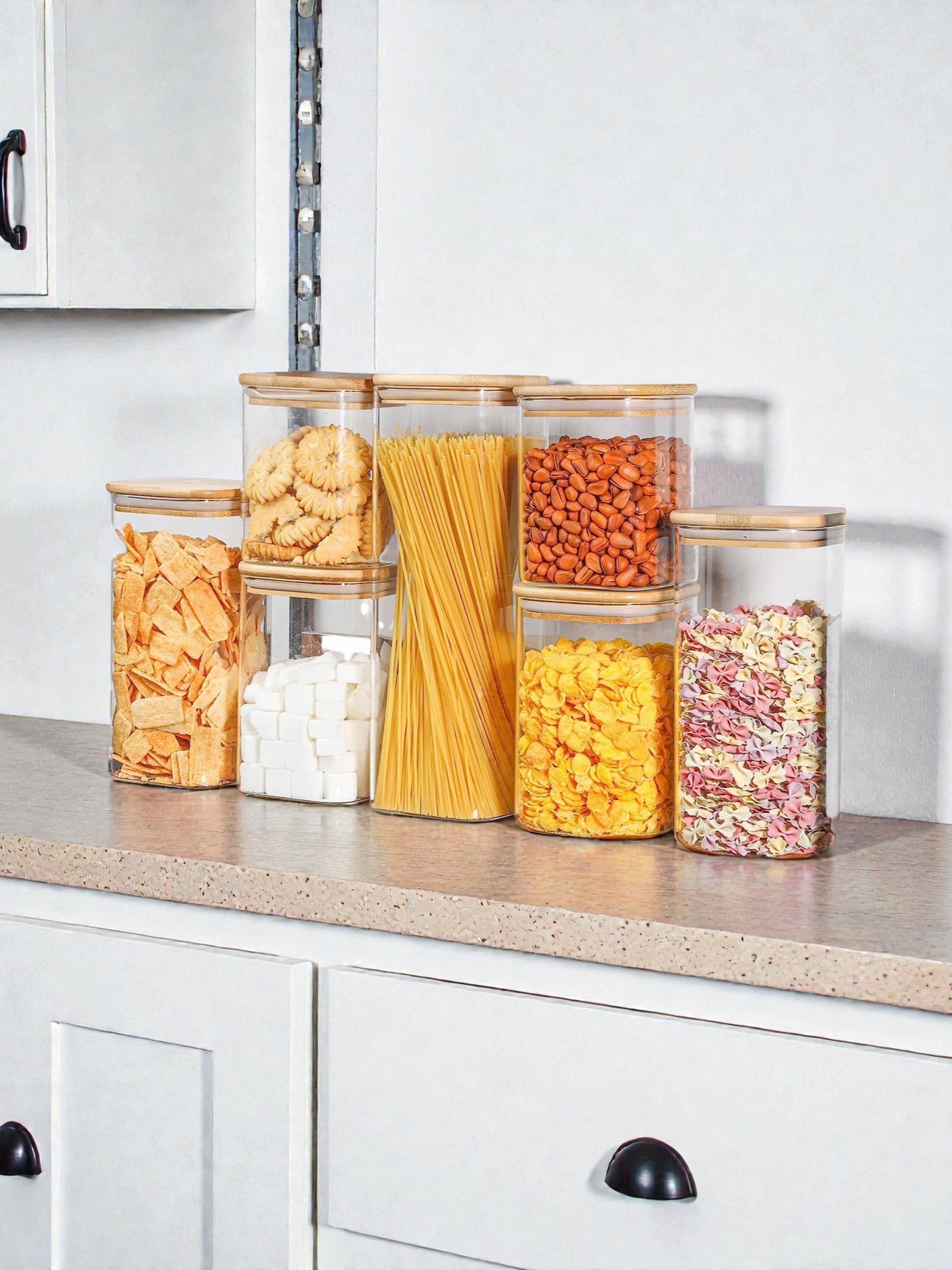 Set de Contenedores Hermeticos Con Tapa de Bambu para cocina X 7