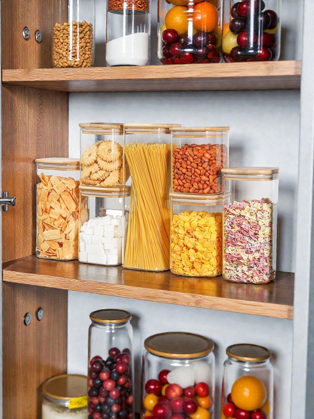 Set de Contenedores Hermeticos Con Tapa de Bambu para cocina X 7