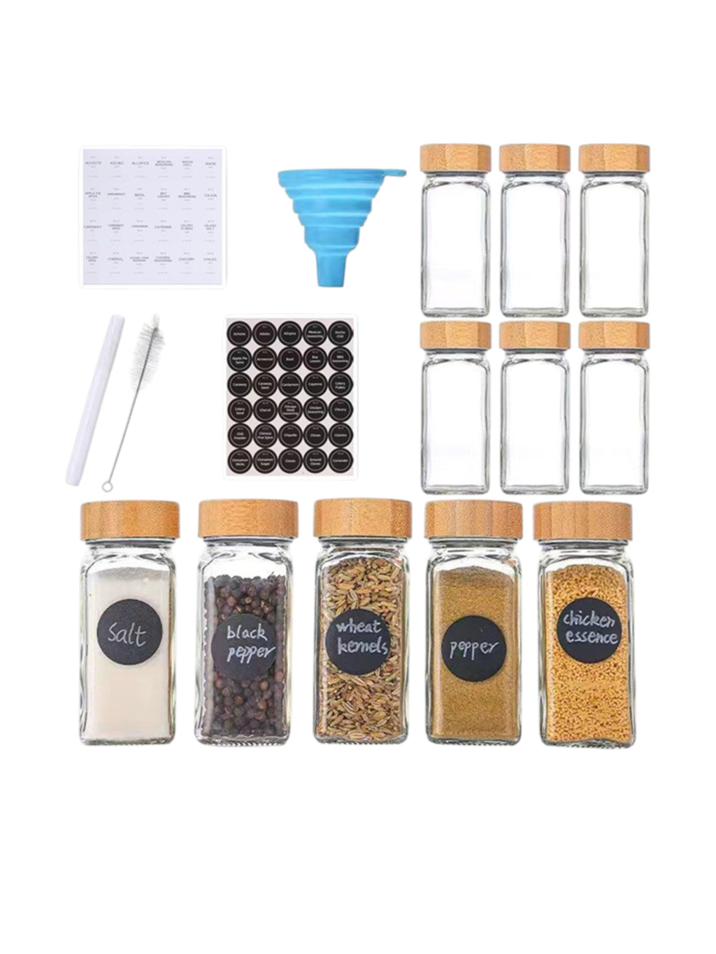 Set de 12 especieros en vidrio con tapa de Bambu