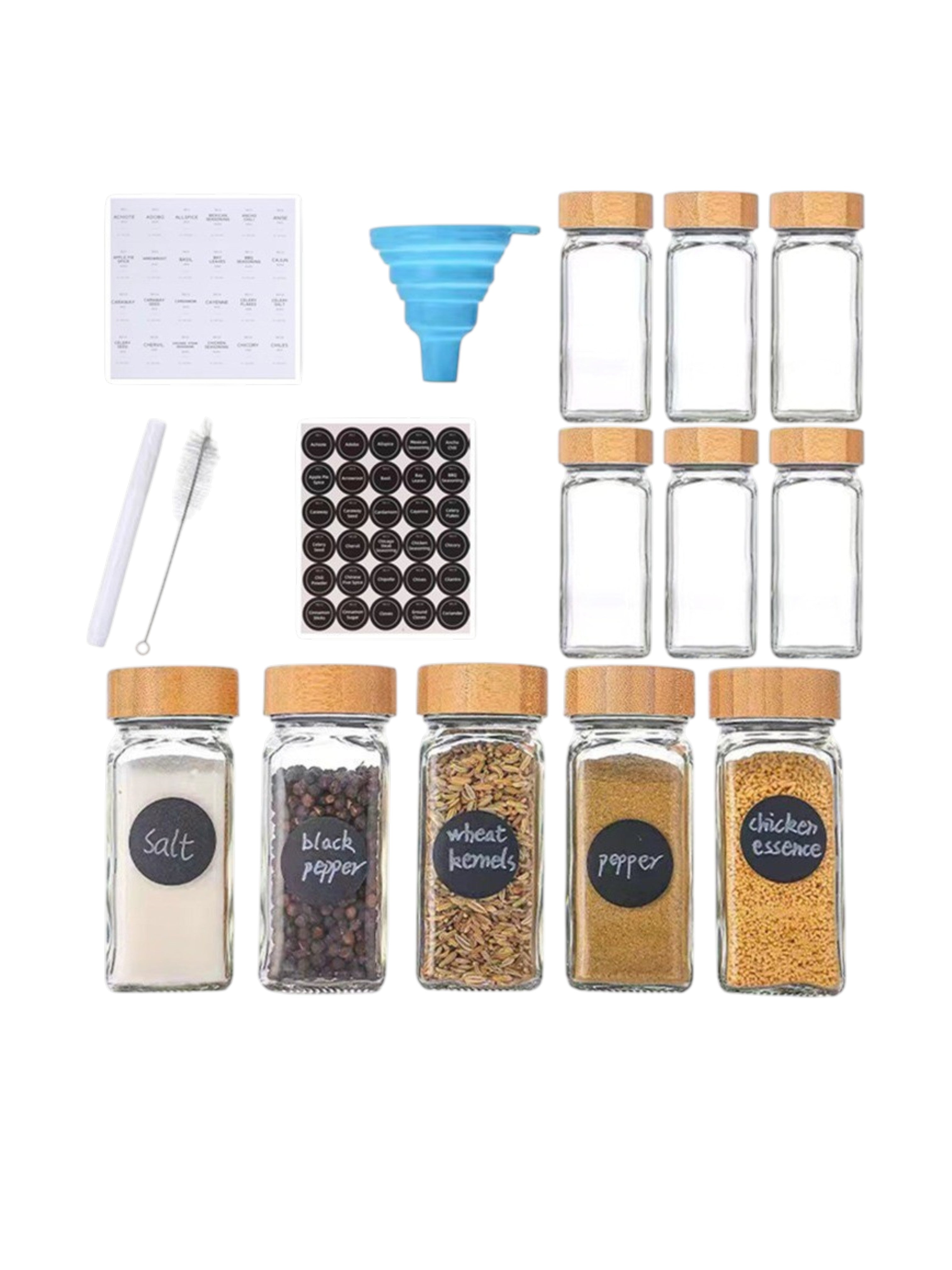 Set de 12 especieros en vidrio con tapa de Bambu