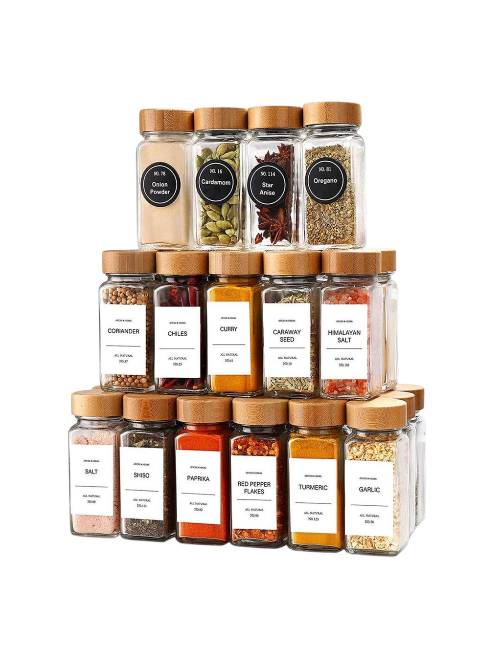 Set de 12 especieros en vidrio con tapa de Bambu